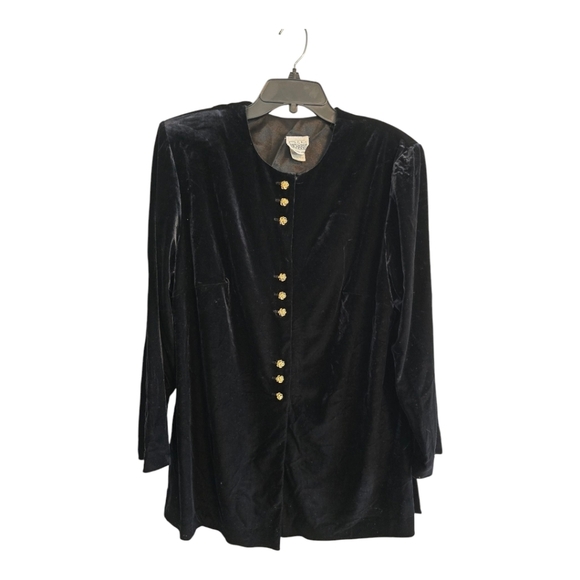 VTG R&M Richards By Karen Kwong Tunic Jacket 14W Black Velvet Padded Y2k - Picture 1 of 12